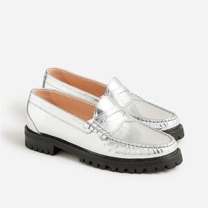 J Crew Winona lug-sole penny loafers in metallic leather BT894